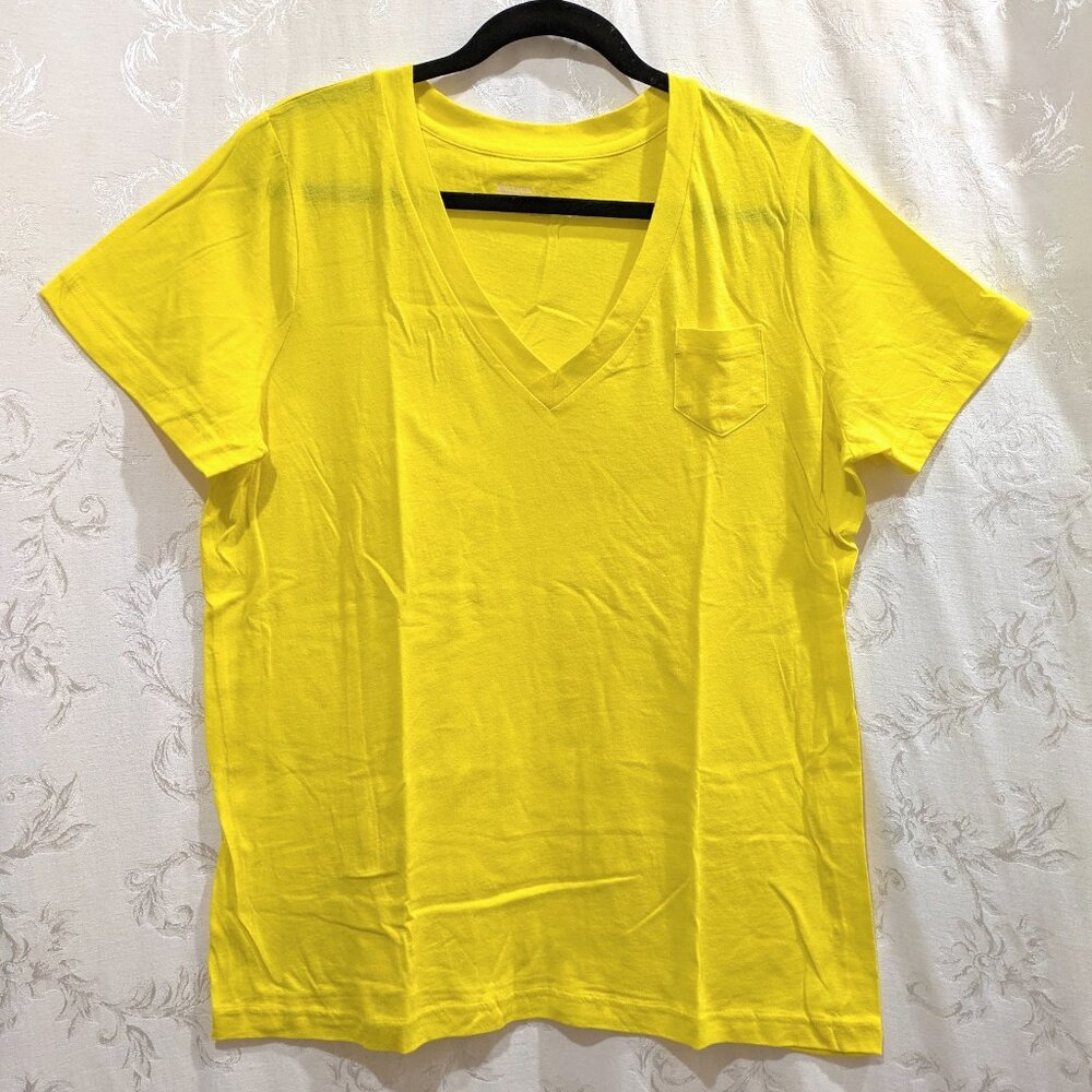 Cotton V-Neck T-Shirt Boyfriend Tee 1X Bright Yellow Short Sleeve Relaxed Fit